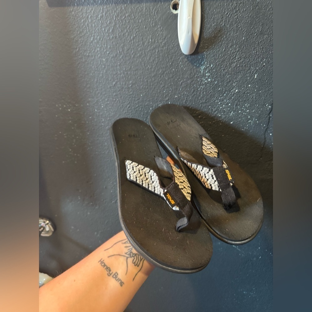 Teva Black Wedge Sandals with Grey Accents